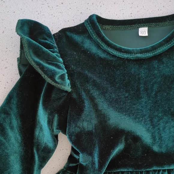 Velvet Kids Dress in Deep Green - Picture 2 of 6